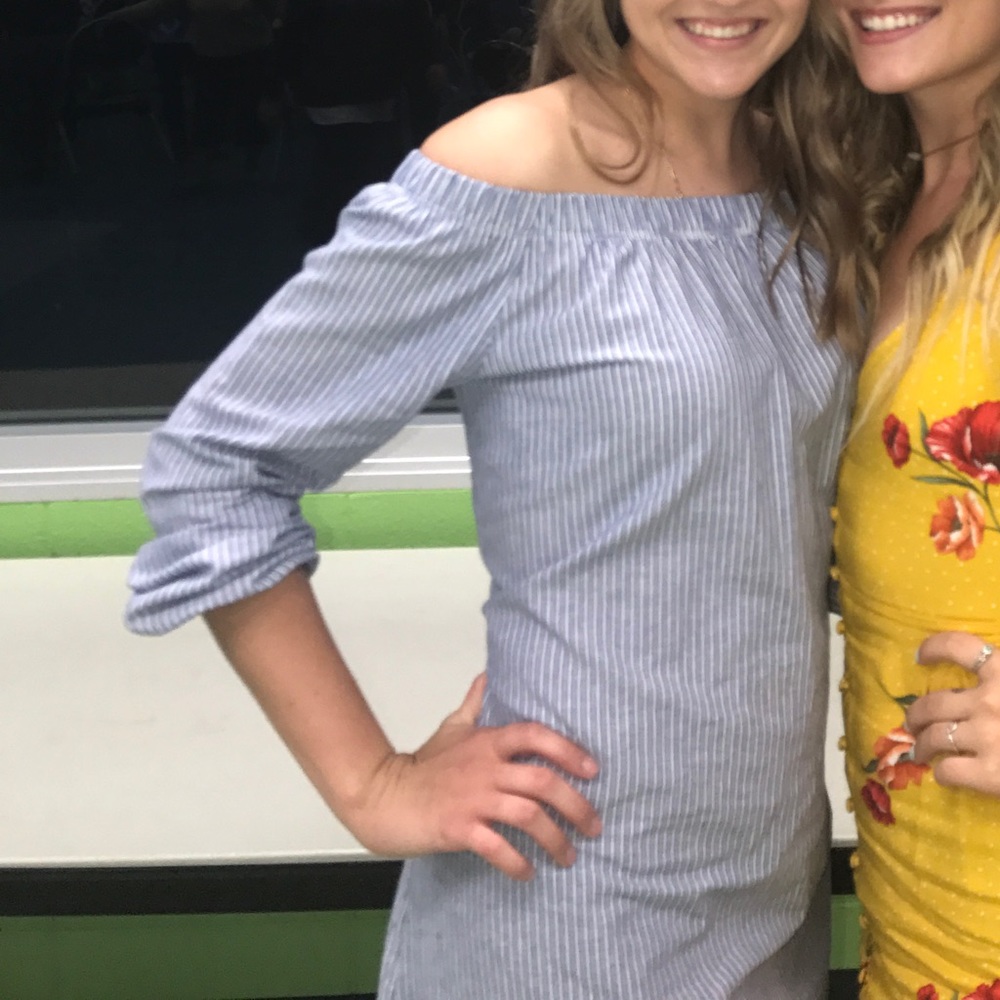 striped off the shoulder dress